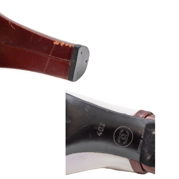 CHANEL Two-Tone Leather Slingback Block Heel Pumps – Size EU 40.5 / US 10‎ - Picture 11 of 11